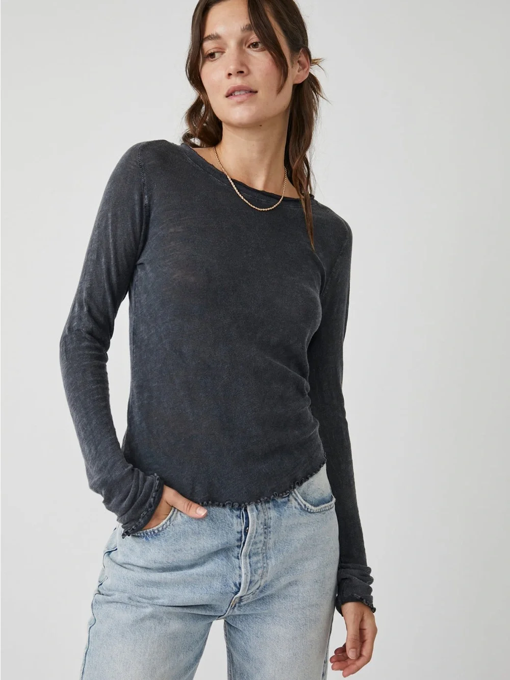 We the Free x Free People Be My Baby Long Sleeve Top in Black New